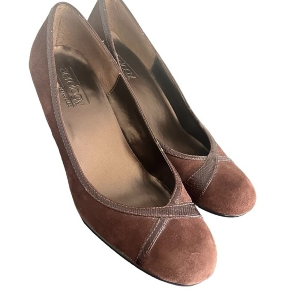Aerology Aerosole suede slip on shoes brown almond heel toe classic style Women7
